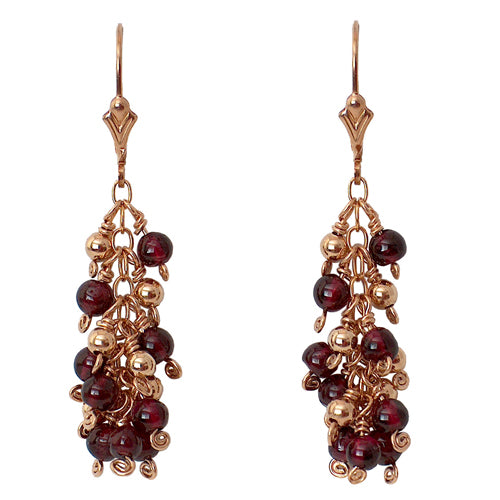 Garnet Spiral Cascade Earrings / 47mm length / gold filled leverback earwires