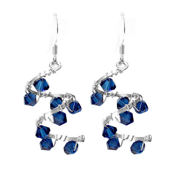 Helix Nebula Earrings / 37mm length / double spiral galaxy / sapphire blue crystal / sterling silver earrings