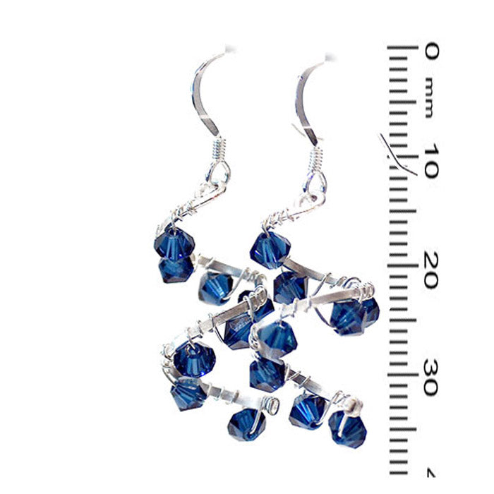 Helix Nebula Earrings / 37mm length / double spiral galaxy / sapphire blue crystal / sterling silver earrings