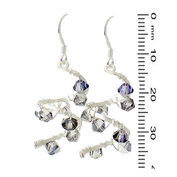 Helix Nebula Earrings / 37mm length / double spiral galaxy / heliotrope purple crystal / sterling silver and crystal