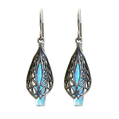 Behind Folded Wings Earrings / 37mm length / rainbow crystal / sterling silver earwires