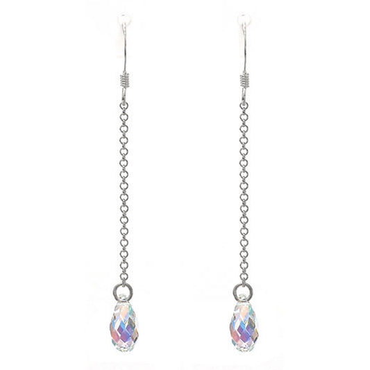 Moon Tears Earrings / 60mm length / faceted rainbow crystal briolettes / sterling chain and earwires