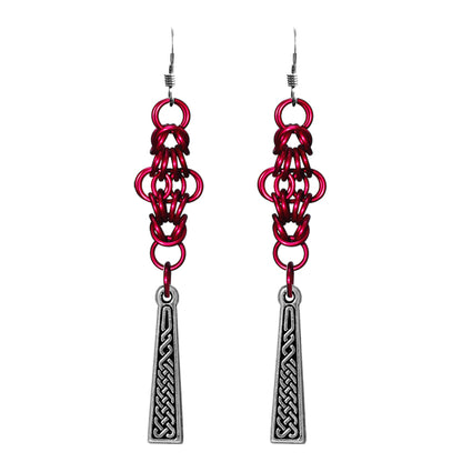 Celtic Cross Chainmail Earrings – Silver, Black, Blue, Purple, Red, Teal Color Options
