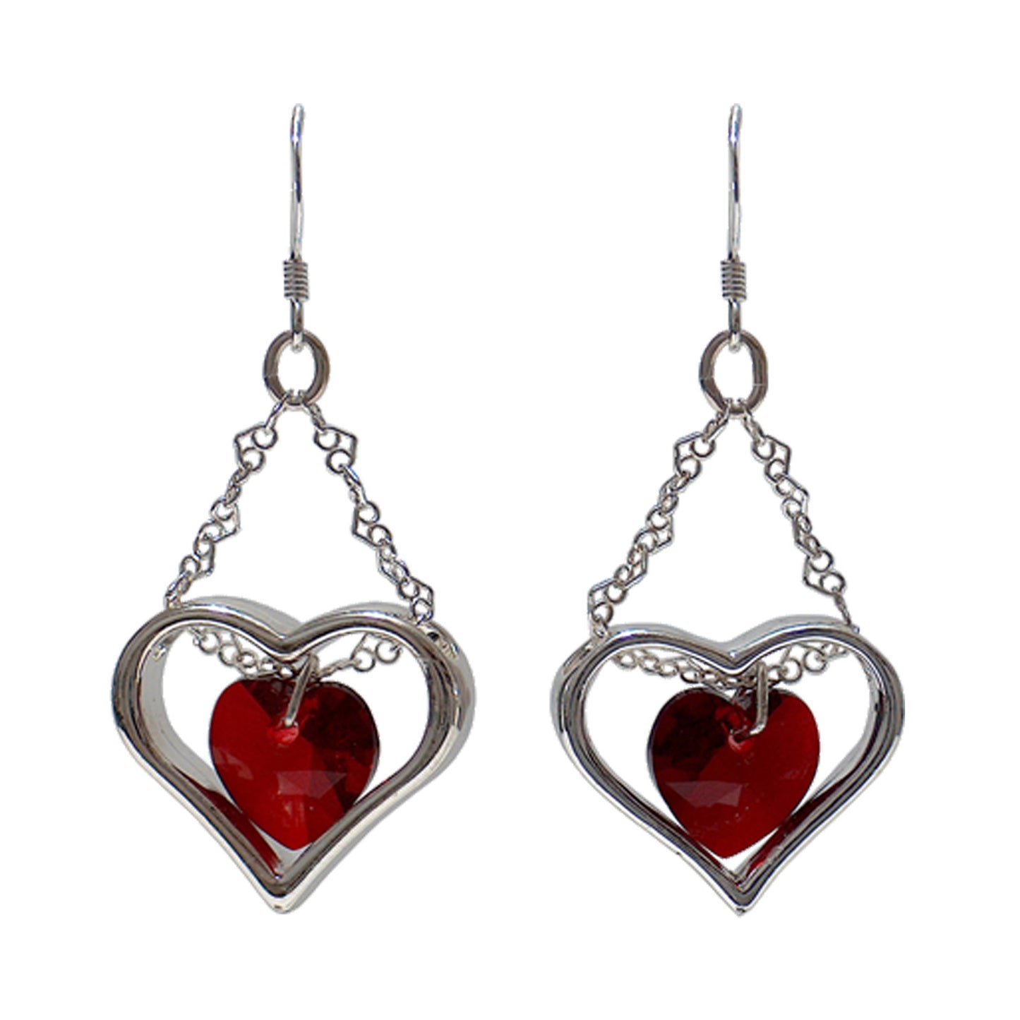 My Heart in Chains Earrings / 45mm length / crystals and silver / sterling silver earwires