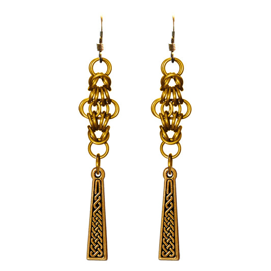 Celtic Cross Chainmail Earrings – Gold, Black, Blue, Purple, Red, Teal Color Options