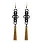 Celtic Chainmail Cross Earrings / 70mm length / black chainmail / gold filled earwires