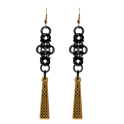 Celtic Chainmail Cross Earrings (black / gold)