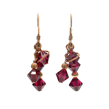 Ruby Red Crystal Array Earrings / 35mm length / gold filled earrings