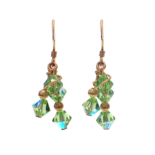Peridot Green Crystal Array Earrings / 35mm length / gold filled earrings