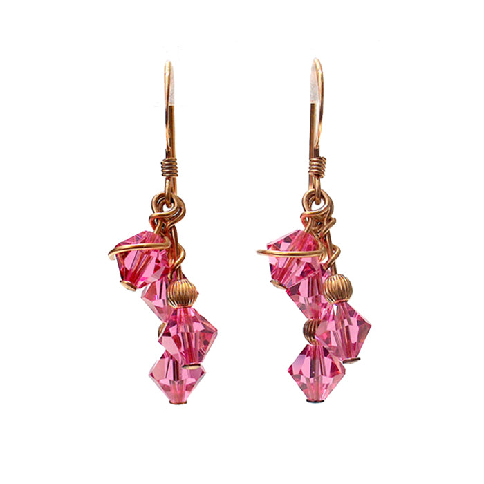 Rose Pink Crystal Array Earrings / 35mm length / gold filled earrings
