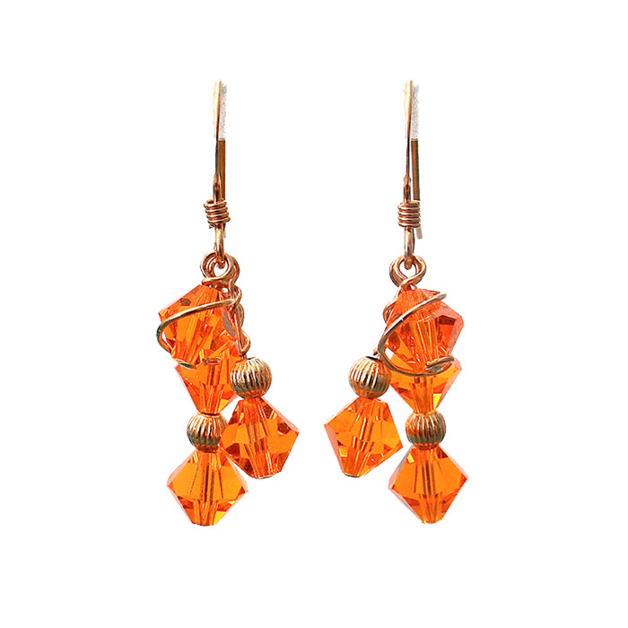 Sun Orange Crystal Array Earrings / 35mm length / gold filled earrings
