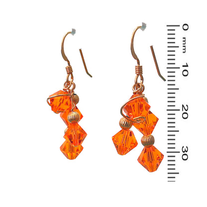 Sun Orange Crystal Array Earrings / 35mm length / gold filled earrings