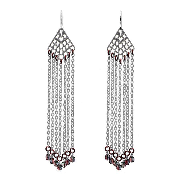 Summer Rain Earrings / chandelier shoulder duster / 115mm length / silver and red / sterling silver hook earwires