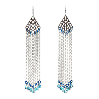 Blue Rain Earrings / 115mm length / chandelier shoulder duster / blue and silver / sterling silver earwires