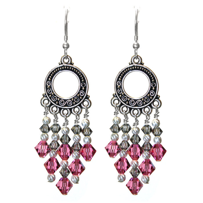 Crystal Rose Pink Chandelier Earrings / 65mm length / sterling silver earwires