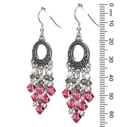 Crystal Rose Pink Chandelier Earrings / 65mm length / sterling silver earwires