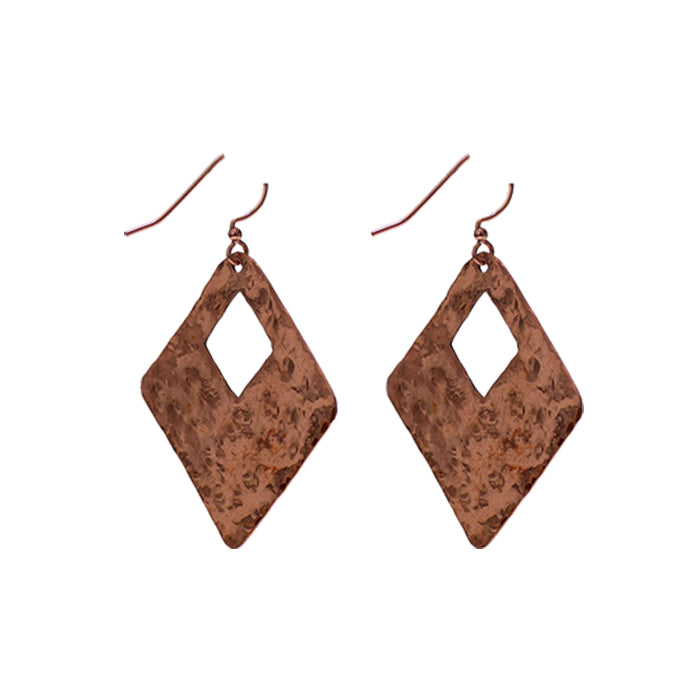 Copper Fire Earrings / 45mm length / handmade hammered pure copper / geometric diamond shaped