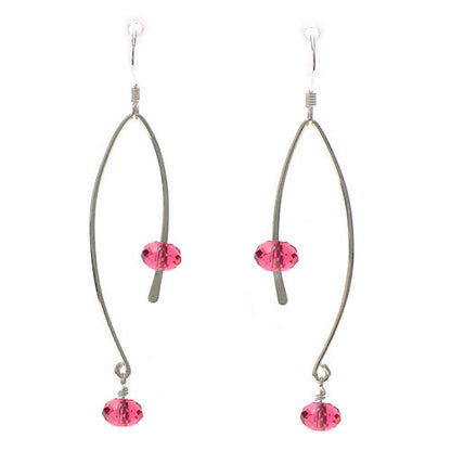 Pink Crystal Ellipse Earrings / 60mm length / sterling hook earwires