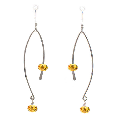 Yellow Crystal Ellipse Earrings / 60mm length / sterling hook earwires