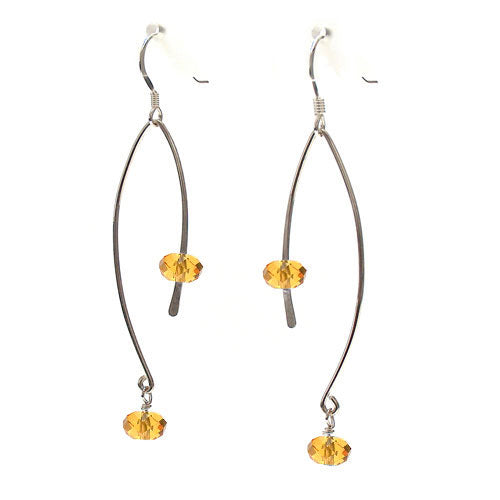 Yellow Crystal Ellipse Earrings / 60mm length / sterling hook earwires