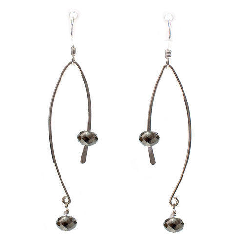 Black Crystal Ellipse Earrings / 60mm length / sterling hook earwires