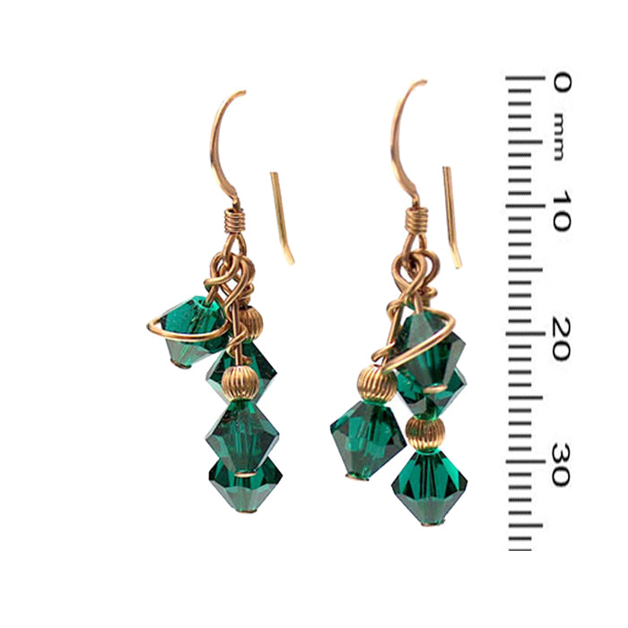 Emerald Green Crystal Array Earrings / 35mm length / gold filled earrings
