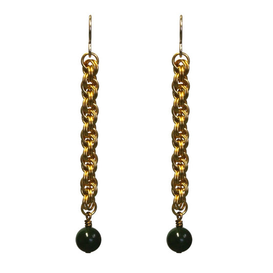 BC Jade Spiral Chainmail Earrings / 75mm length / gold filled earwires