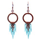 Blue Icicle Earrings / 65mm length / pewter hammertone rings with dark copper finish / dark copper earwires