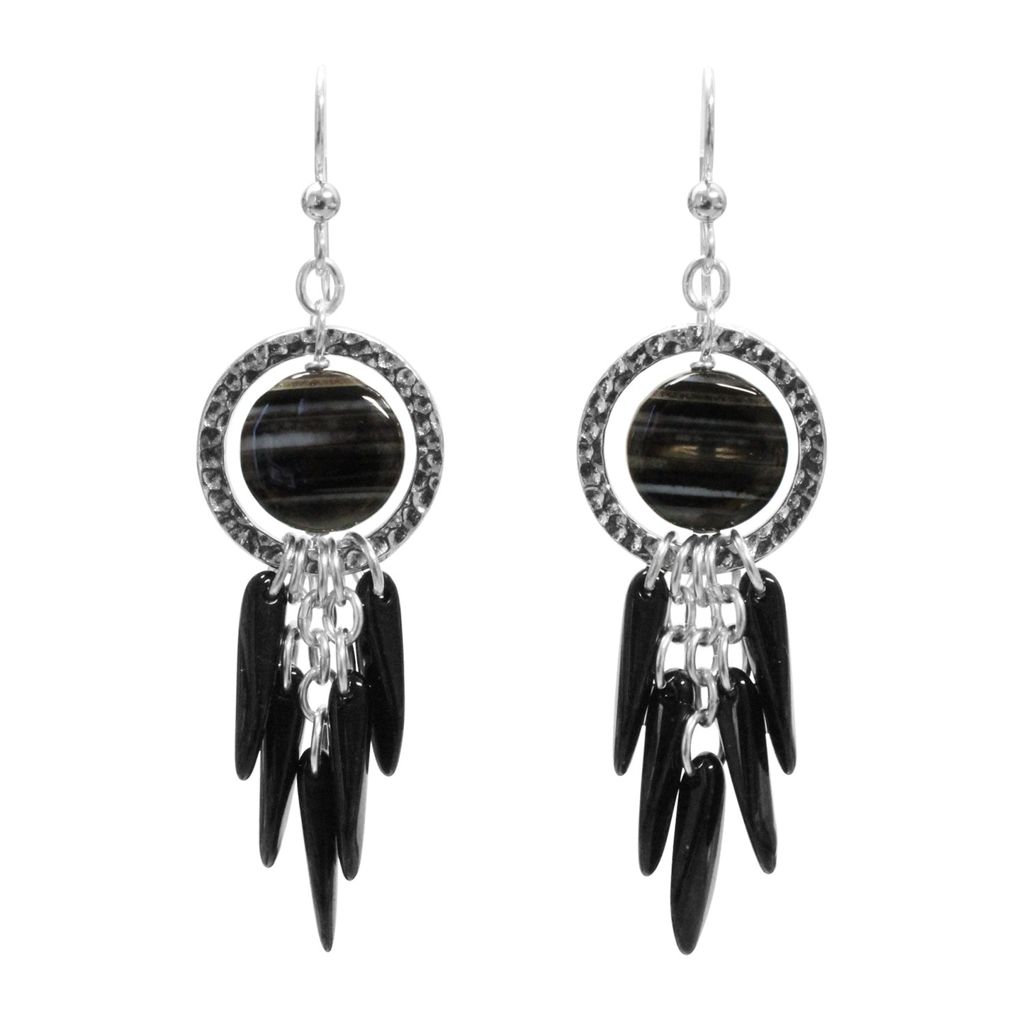 Black Icicle Earrings / 70mm length / sterling silver hook earwires