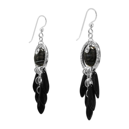 Black Icicle Earrings / 70mm length / sterling silver hook earwires