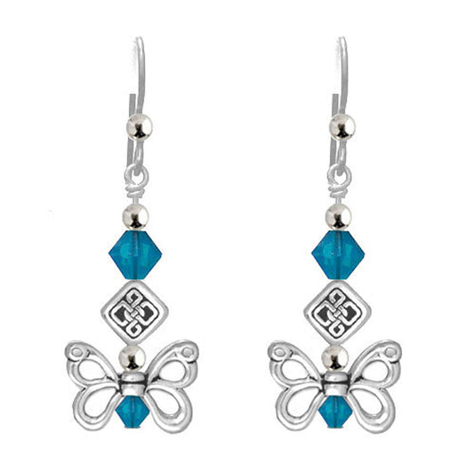 Celtic Butterfly Wing Earrings / 45mm length / ocean blue and silver / insect wings / sterling earwires