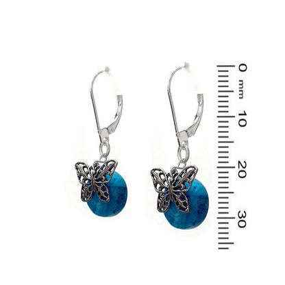 Butterfly Earrings / 32mm Length / blue crazy lace agate / sterling silver leverback earwires