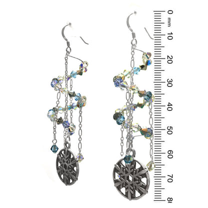 Snowflake Earrings with crystal helix / 80mm length / sterling silver earwires