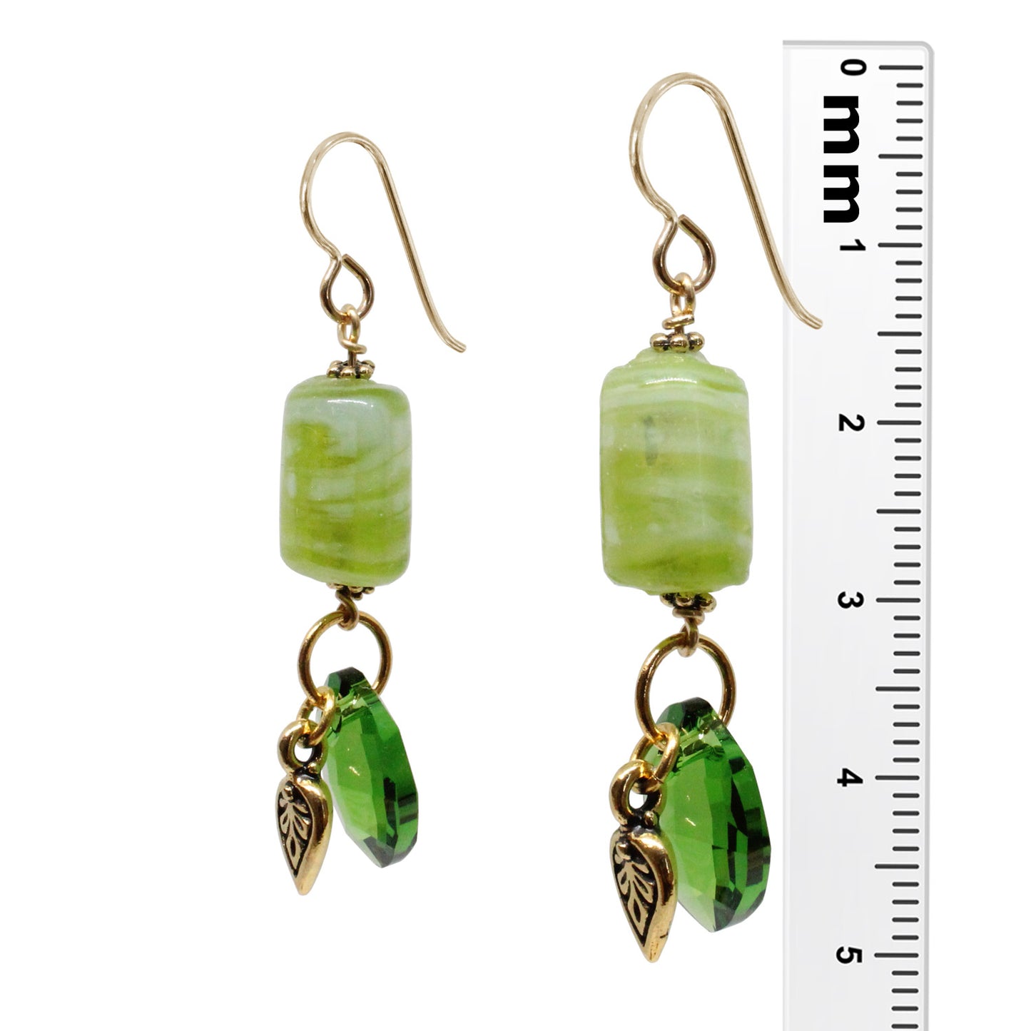 Leaf Charm Earrings / 50mm length / gold filled earwires