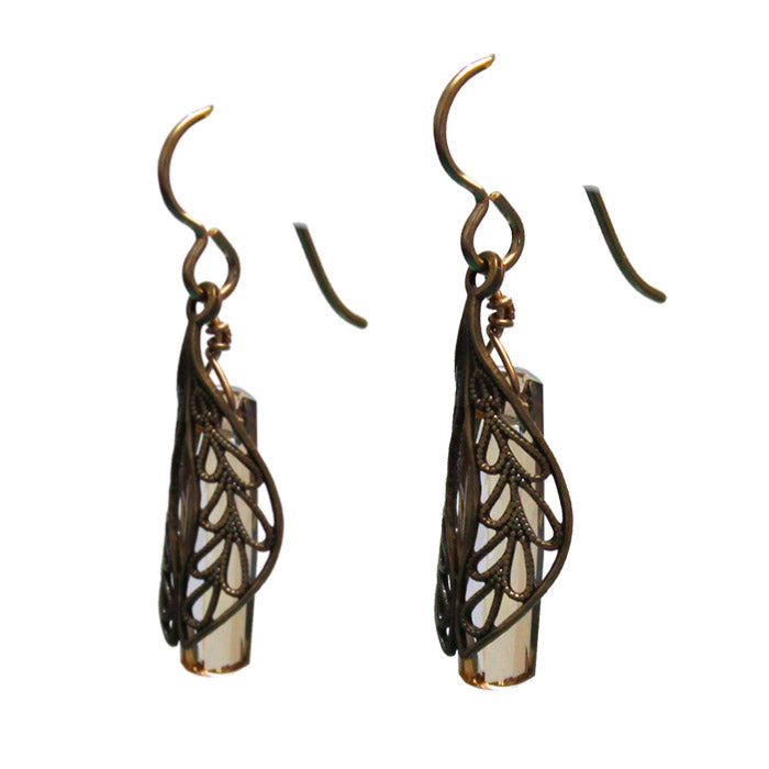 Behind Folded Wings Earrings / 37mm length / golden shadow crystal / gold filled earwires