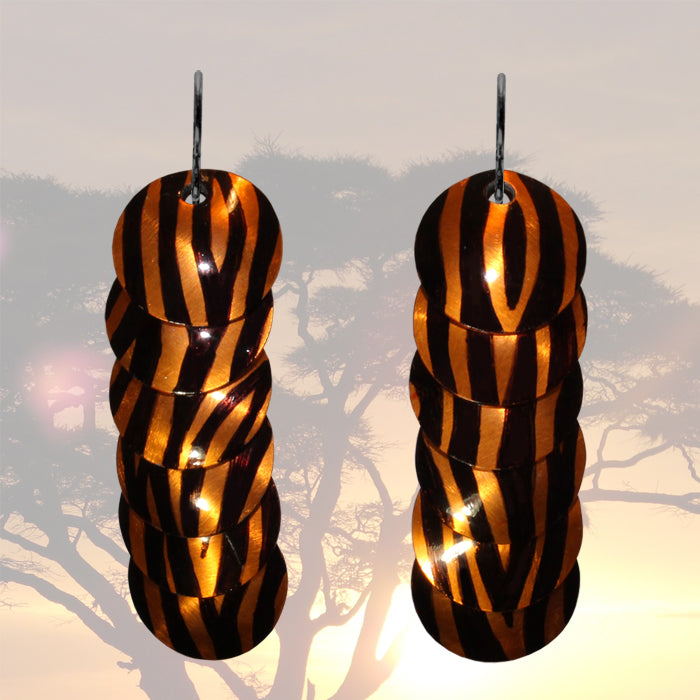 Tiger Stripes Earrings / 57mm length / black niobium earwires / safari africa zoo tiger stripes jewelry