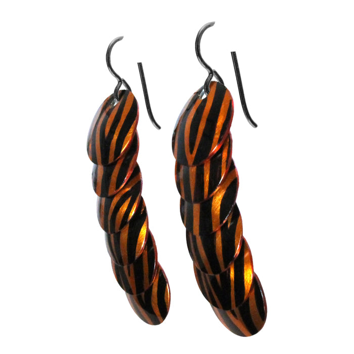 Tiger Stripes Earrings / 57mm length / black niobium earwires / safari africa zoo tiger stripes jewelry