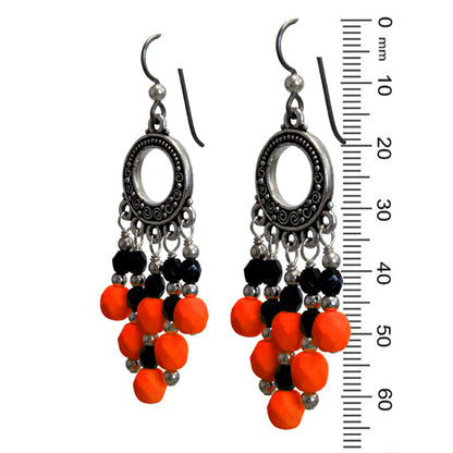 Neon Orange Chandelier Earrings / 65mm length / dark silver with sterling earwires
