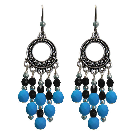 Neon Electric Blue Chandelier Earrings / 65mm length / dark silver with sterling earwires