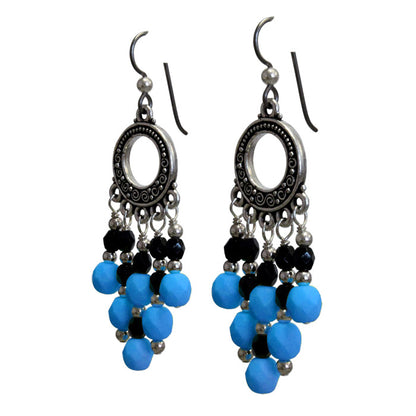 Neon Electric Blue Chandelier Earrings / 65mm length / dark silver with sterling earwires
