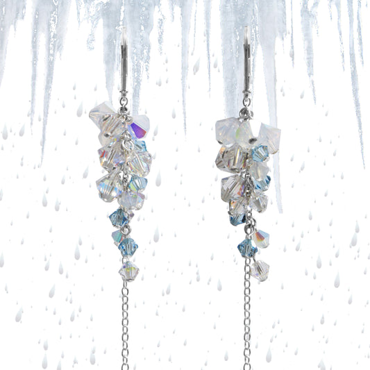 Frozen Rain Icicle Earrings / 130mm length / crystal and chain / sterling silver chain and earwires