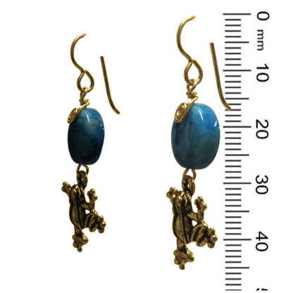 Leap Frog Earrings / 47mm length / blue crazy lace agate / gold filled earwires