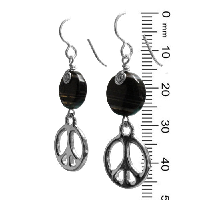 Black Sardonyx Peace Earrings / 47mm length / sterling silver hook earwires