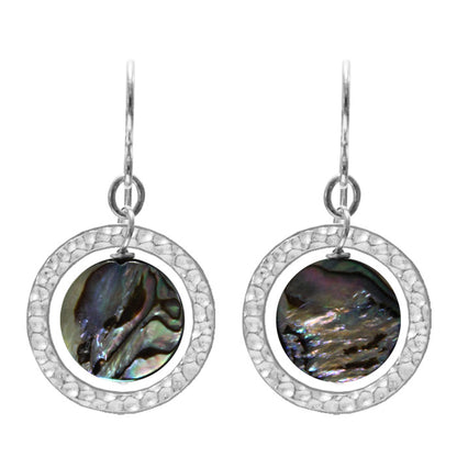 Paua Shell Earrings / 35mm length / silver pewter rings / sterling earwires