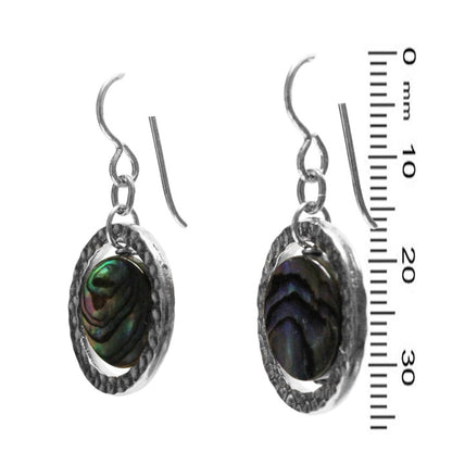 Paua Shell Earrings / 35mm length / silver pewter rings / sterling earwires