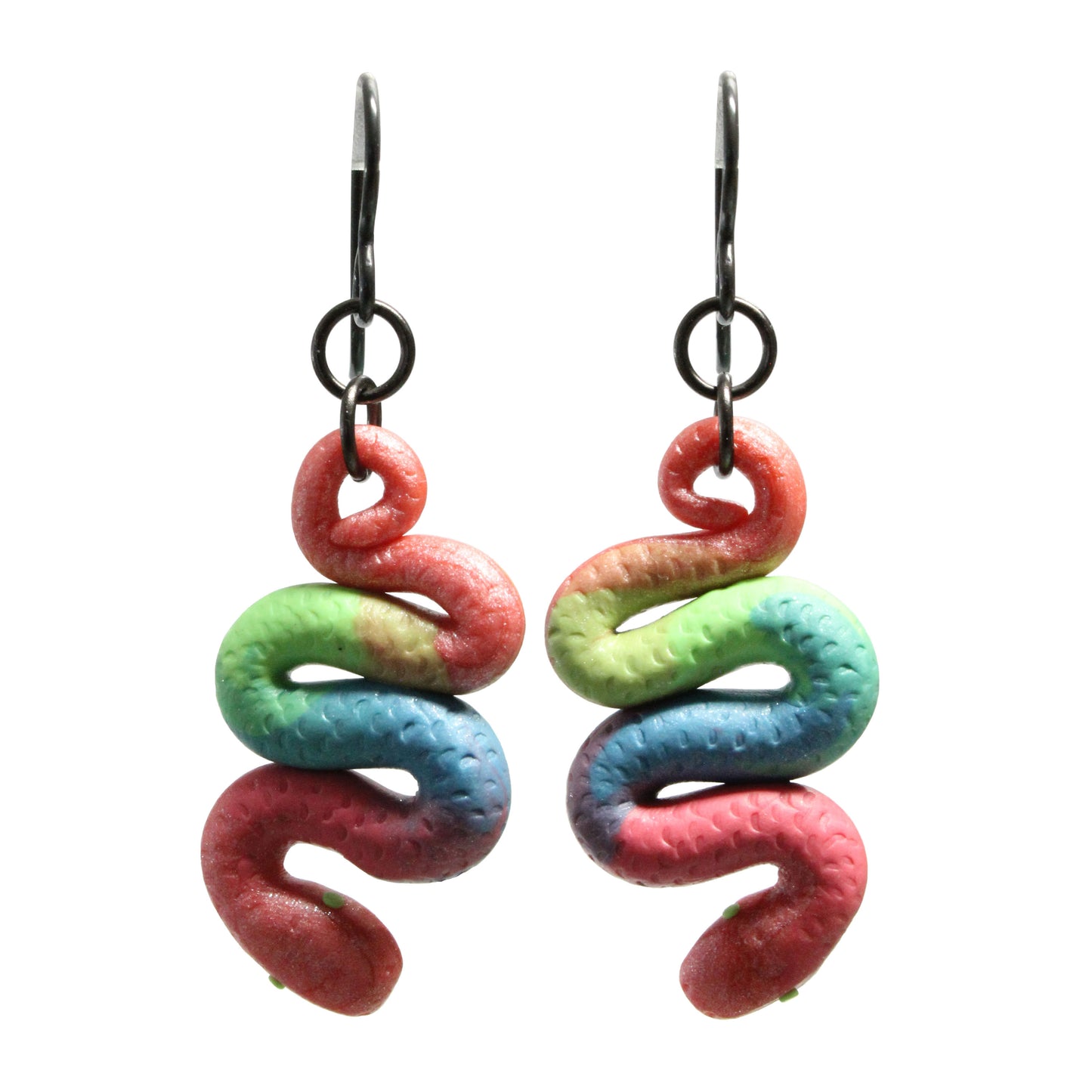 Rainbow Serpent Earrings / 50mm length / black niobium hook earwires