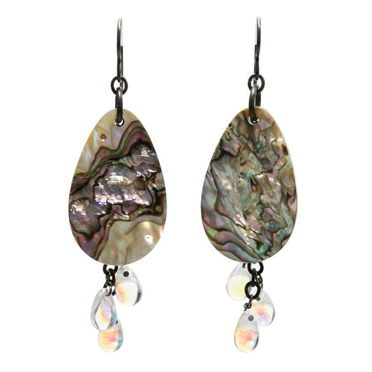 Grey Paua Shell Earrings / 70mm length / black niobium earwires