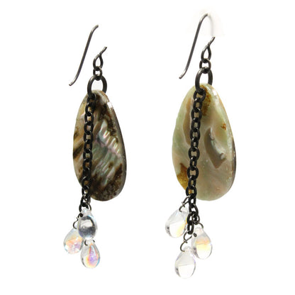 Grey Paua Shell Earrings / 70mm length / black niobium earwires