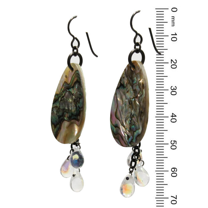 Grey Paua Shell Earrings / 70mm length / black niobium earwires