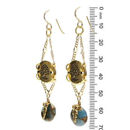 Nature Tree Chain Earrings / 70mm length / gold filled earwires